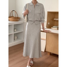 批发有货 韩国chic 秋冬法式时尚<b class='q'>翻领</b>针织毛衣两件套套装