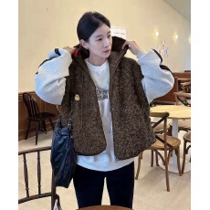 批发已出货 韩国2025复古气质两面穿宽松连帽羊羔毛棉服<b class='q'>马甲</b>外套