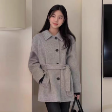 批发法式复古气质翻领呢子大衣女装小个子系带收腰显瘦<b class='q'>中长款</b>毛呢外套