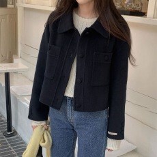 批发chic 韩版冬季法式翻领小众口袋单排扣简约百搭毛呢子<b class='q'>夹克</b><b class='q'>外套</b>