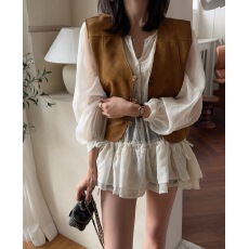 批发新款气质百搭显瘦时尚简约设计款鹿皮绒短款叠穿<b class='q'>马甲</b>女