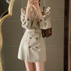 批发韩国秋季时尚气质风衣款双排扣腰带<b class='q'>连衣裙</b>