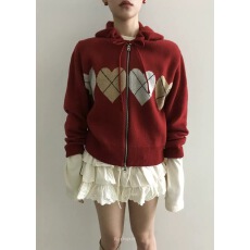 批发ins<b class='q'>韩国</b> <b class='q'>韩国</b>爱心菱格毛衣连帽开衫<b class='q'>卫衣</b>