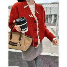 批发<b class='q'>韩国</b>东大门<b class='q'>代购</b>秋季款纯色蝴蝶结V领针织开衫