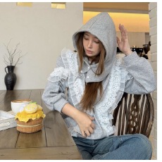 批发韩式<b class='q'>甜美</b>设计感两件套帽子卫衣