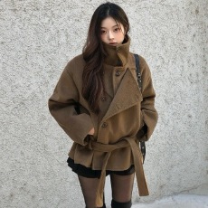 批发已出货 chic 韩版 加棉加厚<b class='q'>双排扣</b>毛呢大衣