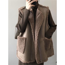 批发原版羊羔毛马甲皮毛一体双面外套韩版宽松两面穿鹿皮绒