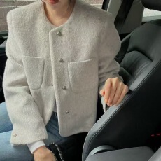 批发有货 韩版新款温柔风<b class='q'>修身</b>显瘦洋气百搭圆领单排扣羊毛呢短外套