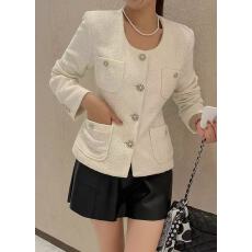 批发原版韩版Chic呢子开衫 圆领<b class='q'>修身</b>粗花呢小香风韩版外套