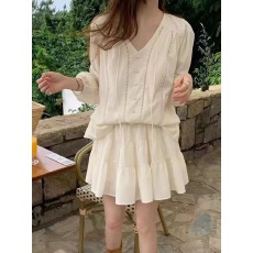 批发重工减龄小清新衬衫+高腰<b class='q'>半身裙</b>套装