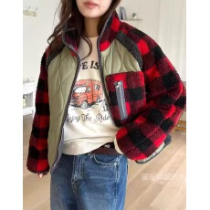 批发已出 韩国东大门秋冬25新款立领拉链摇粒绒拼接棉服外套