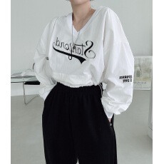 批发chic <b class='q'>百搭</b>v领刺绣字母宽松抽绳上衣