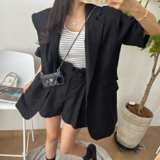 批发已出 2026棉麻西装外套女套装+腰头两颗扣子阔腿短裤