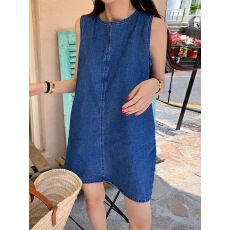 批发后绑带迷你牛仔背心连衣裙