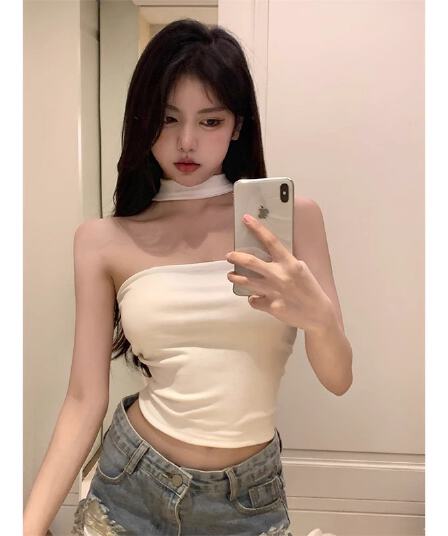 한국 여름 새로운 품격 행침 목 몸매 가꾸기 디스플레이 몸 오프숄더 니트 맨위 만나는 캐미솔 티셔츠 여성