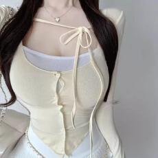 批发春秋新款气质百搭紧身显胸小吊带<b class='q'>T</b><b class='q'>恤</b>系带防晒开衫薄款套装上衣女