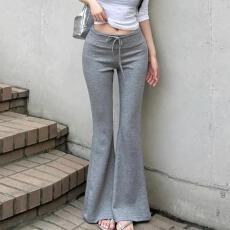 批发韩国秋冬新款<b class='q'>气质</b>时尚纯色百搭高腰系带长款百搭微喇运动休闲<b class='q'>裤</b>潮