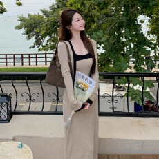 批发<b class='q'>韩国</b>东大门新款气质修身显身材包臀长款吊带<b class='q'>连衣裙</b>长袖开衫两件套