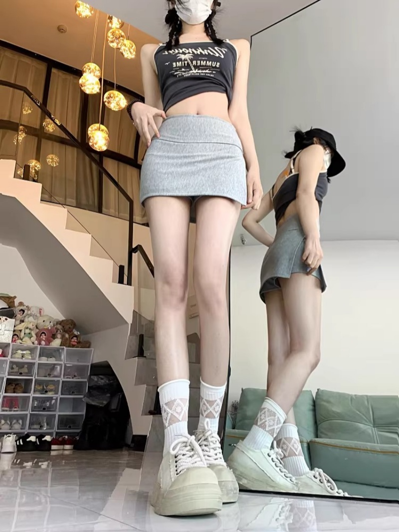 핫걸 트임 반신 스커트 여성 여름 작은 키 미니 스커트 하이웨이스트 캐주얼 운동 가방 엉덩이 치마 노출 방지 치마바지