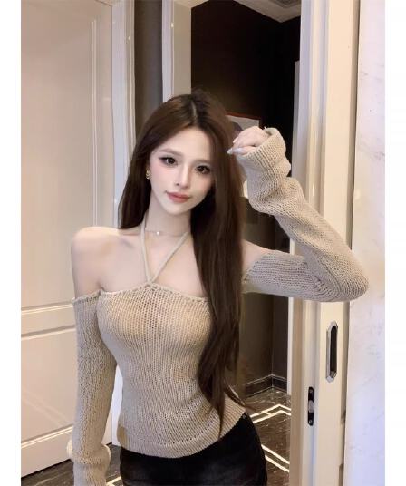 순수한 욕망 핫걸 오프숄더 행침 목 니트 스웨터 여성 가을 겨울 인사이드 가져 가라. 만나는 디자인 센스 소매 커버 오프숄더 튜브탑 맨위