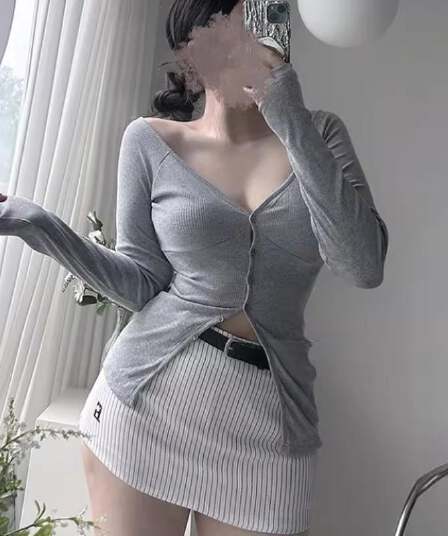 한국 동대문 새로운 품격 몸매 가꾸기 꼬집기 허리 V넥 디스플레이 몸 얇은 스타일 마이크로 ~을 통해 다용도 긴팔 오픈 가디건 티셔츠 여성