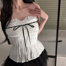 批发韩国东大门时尚百搭修身显瘦性感女人味带胸垫蕾丝拼接抹胸上衣女