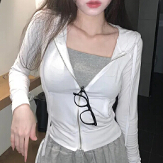 批发韩国东大门韩版气质时尚显瘦性感女人味紧身拉链连帽<b class='q'>卫衣</b>外套女士