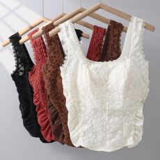 批发新款甜美蕾丝宽肩带背心自带胸垫免穿文胸收腰显瘦修身<b class='q'>百搭</b>背心女