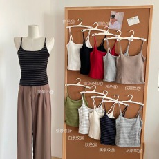 批发 时尚修身百搭固定杯条纹可调价吊带背心可外穿显瘦打底女