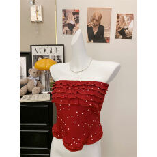 批发260克人棉 甜辣妹新款一字围波点美背带胸垫显瘦<b class='q'>百搭</b>女打底抹胸