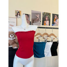 批发甜辣妹纯色人棉无袖抹胸背心女装夏季短款百搭带胸垫裹胸上衣