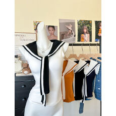 批发法式学院风海军领结美背女夏纯欲热辣妹带胸垫少女坎肩背心打底