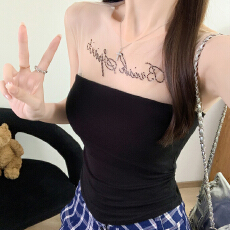 批发性感字母烫钻网纱拼接抹胸背心女带胸垫显瘦内搭外穿美背辣妹上衣