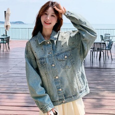批发重工烫钻牛仔短外套女2025春秋新款时髦洋气宽松休闲百搭夹克上衣