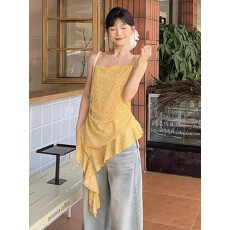 批发吊带背心设计感小众不规则碎花法式无袖上衣