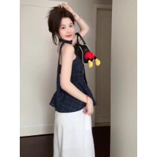 批发复古撞色格<b class='q'>纹</b>抹胸背心女夏高级感外穿纯欲小衫不规则收腰无袖上衣