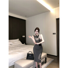 批发已出货 无袖背心连衣裙女<b class='q'>夏</b>季显身材收腰开叉裙中长款包臀裙子