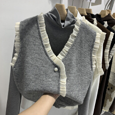 批发木耳边小香风复古无袖针织马甲背心外套女秋洋气减龄时尚2025韩版