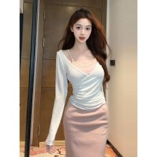 批发法式纯欲风半身裙<b class='q'>套装</b>女夏秋假两件v领吊带上衣ins