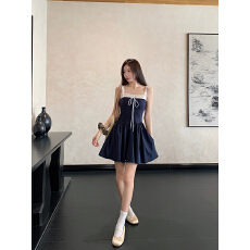 批发已出货 蕾丝拼接绑带吊带<b class='q'>连衣裙</b>女装夏季小众别致显瘦长裙