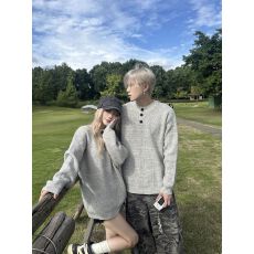 批发已出货 轻奢亨利领毛衣男女情侣装高级感<b class='q'>针织衫</b>