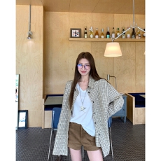 批发已出货 韩系<b class='q'>格子</b>衬衫长袖polo领衬衣女装小众百搭宽松开衫上衣