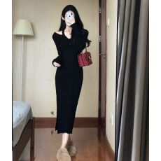 批发已发货 毛衣针织<b class='q'>连衣裙</b>女秋季打底内搭长裙修身包臀鱼尾小妈裙子