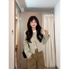 批发已出货 毛呢小香风外套女秋季法式气质长袖<b class='q'>短款</b>千金感开衫上衣