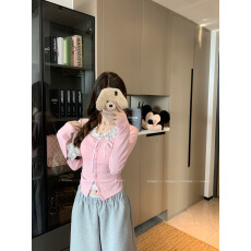 批发已出货 <b class='q'>假两件</b>粉色蕾丝拼接长袖T恤女