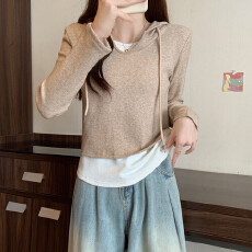 批发已出货 秋季新款<b class='q'>假两件</b>连帽长袖T恤女卫衣百搭打底衫宽松<b class='q'>上衣</b>
