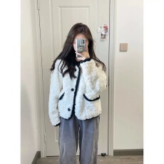 批发已出货 羊羔毛短外套女高级感名媛小香风仿兔毛绒环保皮草秋冬季