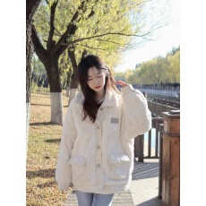 批发已出货 羊羔毛外套女秋冬季日系感拼接设计感夹棉加厚宽松