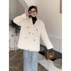 批发已出货 新款貂皮短款V领皮毛一体仿水貂毛绒环保皮草毛毛外套女