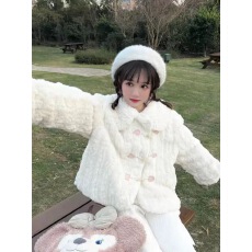 批发已出货 羊羔绒娃娃领甜妹冬季加厚保暖宽松毛茸茸兔毛短外套女